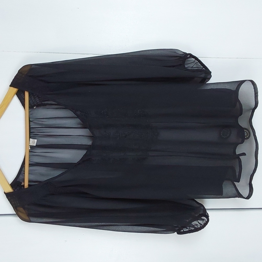 Boutique |Womens Black Sheer Cropped Blouse Neutral Mod Whimsigoth Sz.M